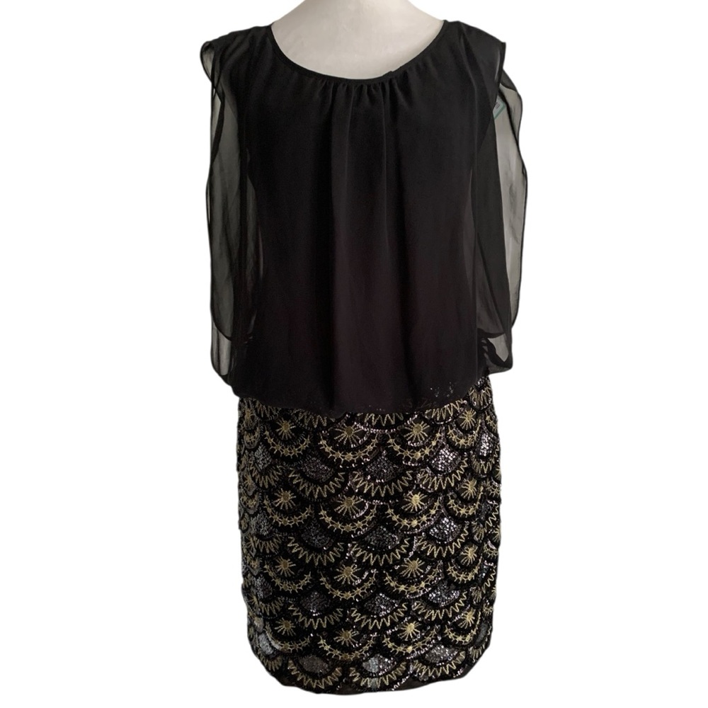 NEW Aidan Mattox Stitchfix 6 Black Metallic Sequin Sheer Quinten Cocktail Dress